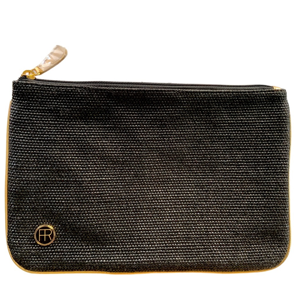 Felix Rey Women’s Clutch Purse Bag Black Woven Zip Closure Animal Print NWOT
